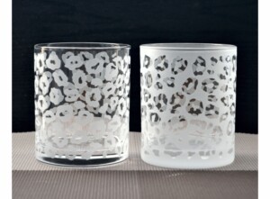 ヒョウ柄ペアオールドグラス・クリア１個、すりガラス１個セット