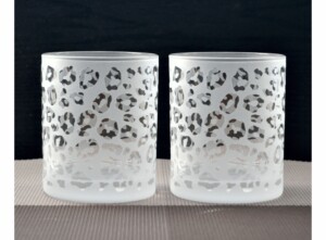 ヒョウ柄ペアオールドグラス・すりガラス２個セット